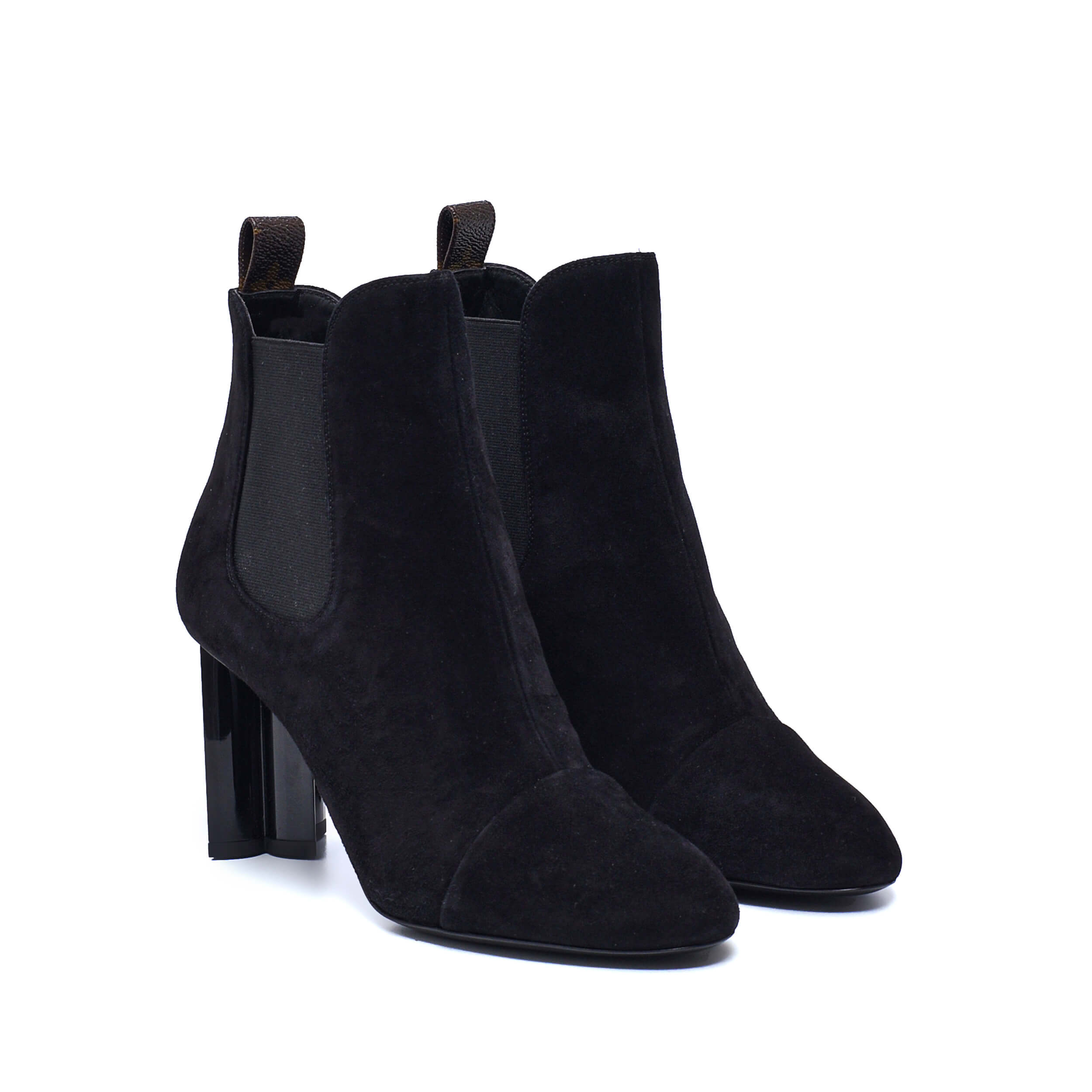 Louis Vuitton - Black Suede Monogram Pumps Bootie